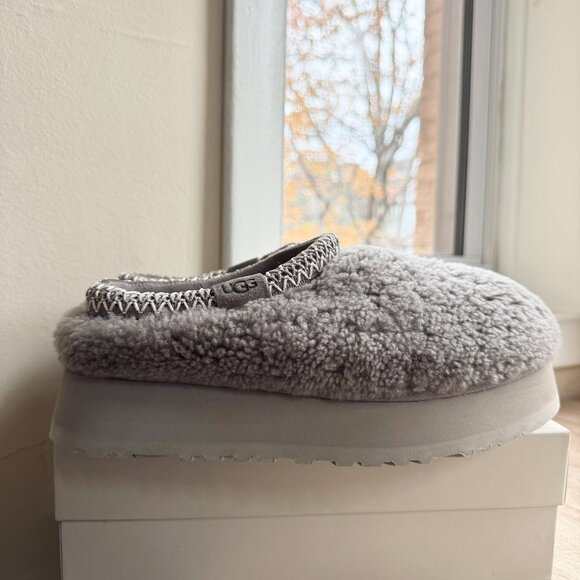 New UGG Tazz Maxi Curly Shearling Platform Slippers Smoke Plum Grey Womens 8 - Picture 5 of 16